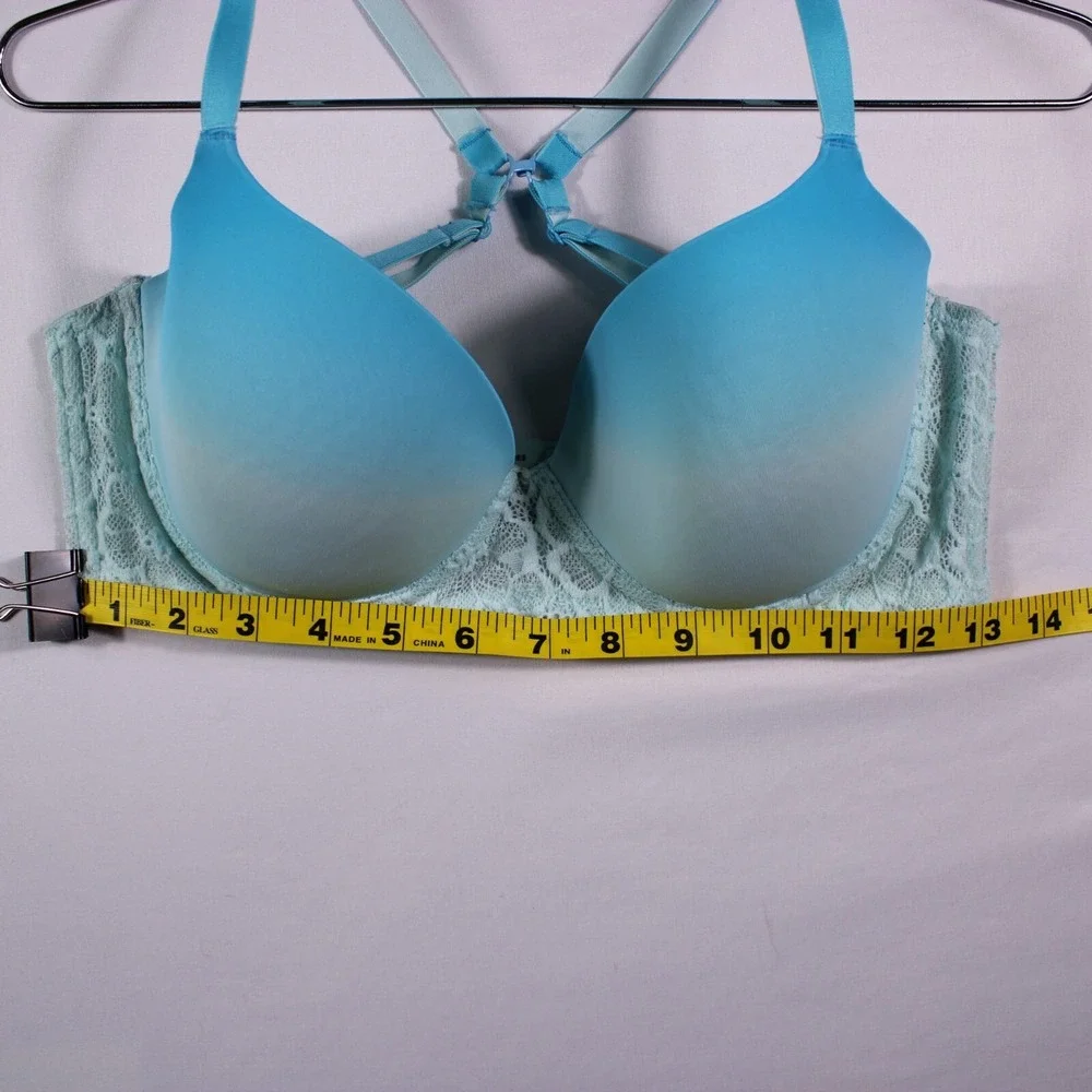 No Boundaries Bra Womens Size 34DD Sky Blue Adjustable Straps Cute Floral Design